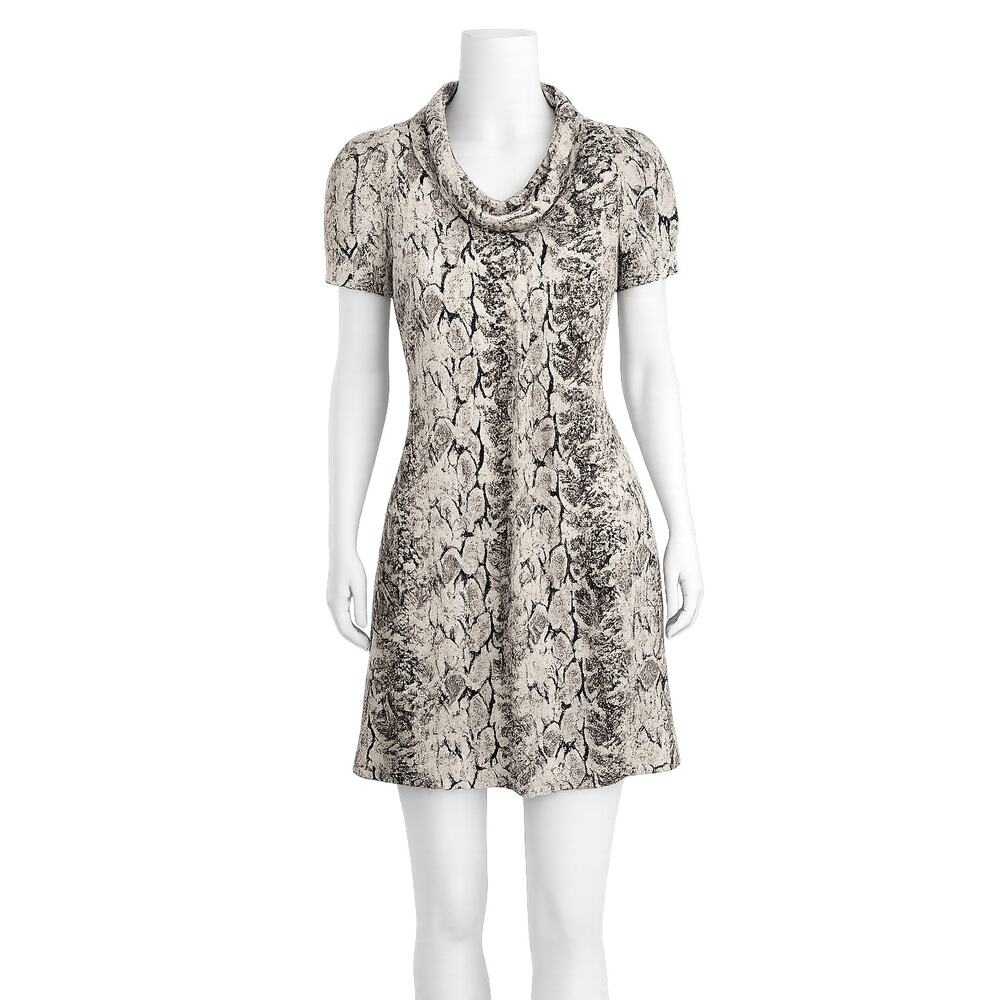 Calvin Klein Snake Print Shift Dress Puff Sleeve Stretch Petite - Size 8P
